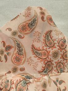 Sunnyshic Women's Paisley Print Contrast Lace Halter Neck Top. Spring/Summer Vacation Outfit. - Multicolor - View 7