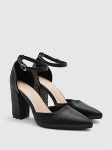 CUCCOO BIZCHIC 女士极简踝带高跟鞋，黑色缎面细高跟鞋，魅力十足，适合夏季毕业舞会、度假、返校、大学生等各种场合，优雅百搭，商务休闲、商务时尚、派对、春季、春假、复活节、圣诞节等场合皆宜。 - 黑色1 - 查看 7