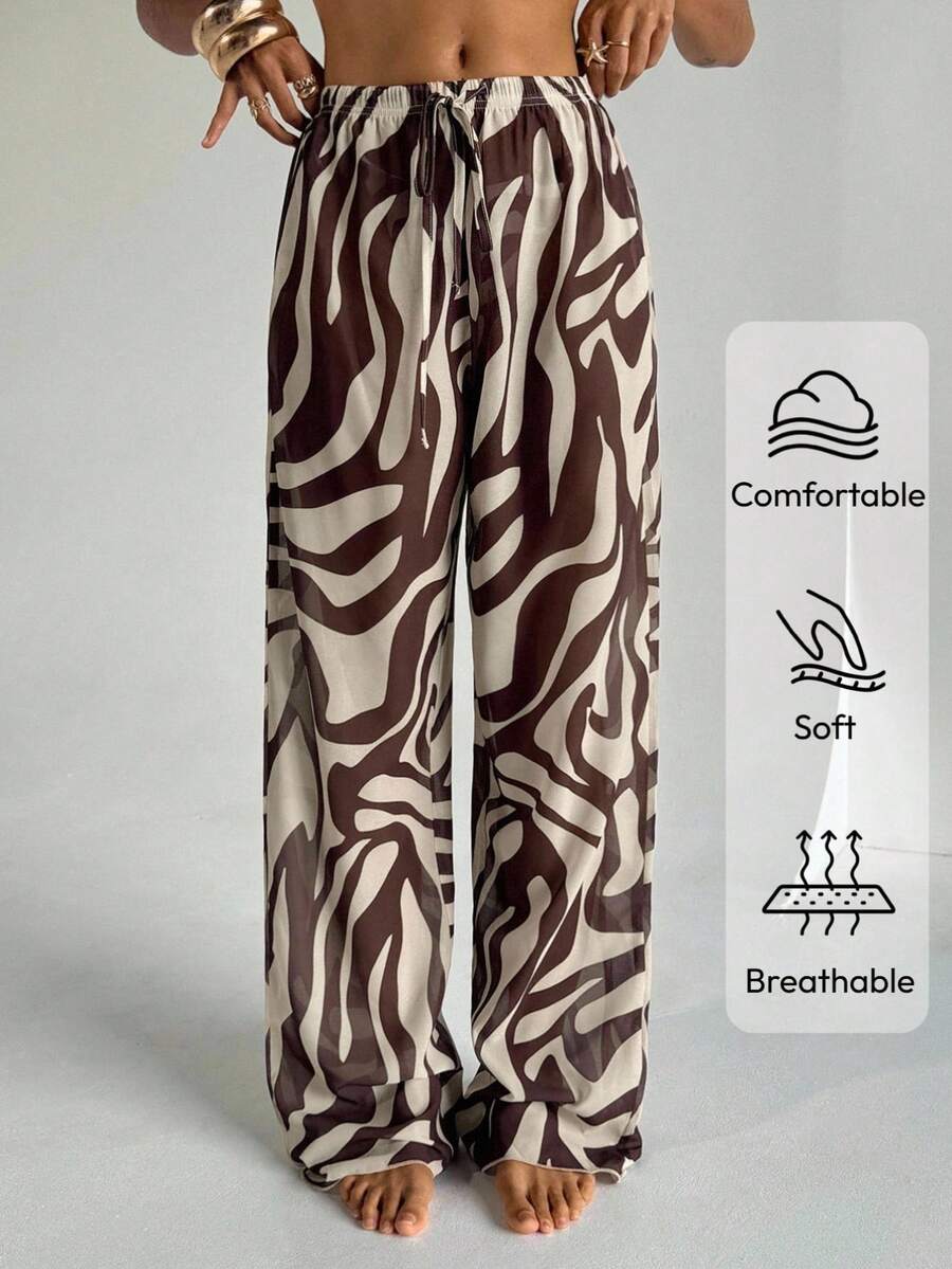 Aloruh Women's New Zebra Print Low Waist Wide Leg Beach Cover Up Pants, Vacation Clothes Vacation Women Beach For Woman Boho Women's Clothing Country Concert , Western Wear Women Cover Ups For Swimwearbathing Suit Cover Up Swim Coverup Women Swimsuit Cover Up Beach Cover Up Women's Beach Cover-Up Cover Ups For Swimwear