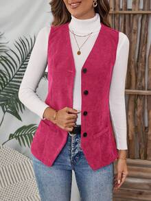 EMERY ROSE Damen Cord-Weste in Große Größen, Lässig, Urlaub, Alltag, Pendeln, einfarbig, Frühling/Sommer/Herbst - Heißes Pink - Übersicht 5