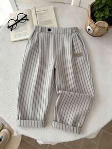 SHEIN 男童休闲白色弹力腰正装裤，适合生日派对、晚宴、演出、婚礼、周岁生日庆祝、迎婴派对、夏季海滩度假、春夏穿着 - 白色 - 查看 4