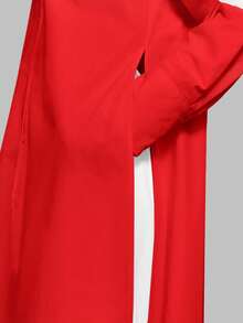 Ontre 2026春夏新款女士休闲宽松度假套装衬衫，红色长款衬衫，女士衬衫，女士纽扣衬衫，通勤装，夏季商务休闲女士度假海滩生日派对服装，女士教师装，女士职业装 - 紅色 - 查看 6