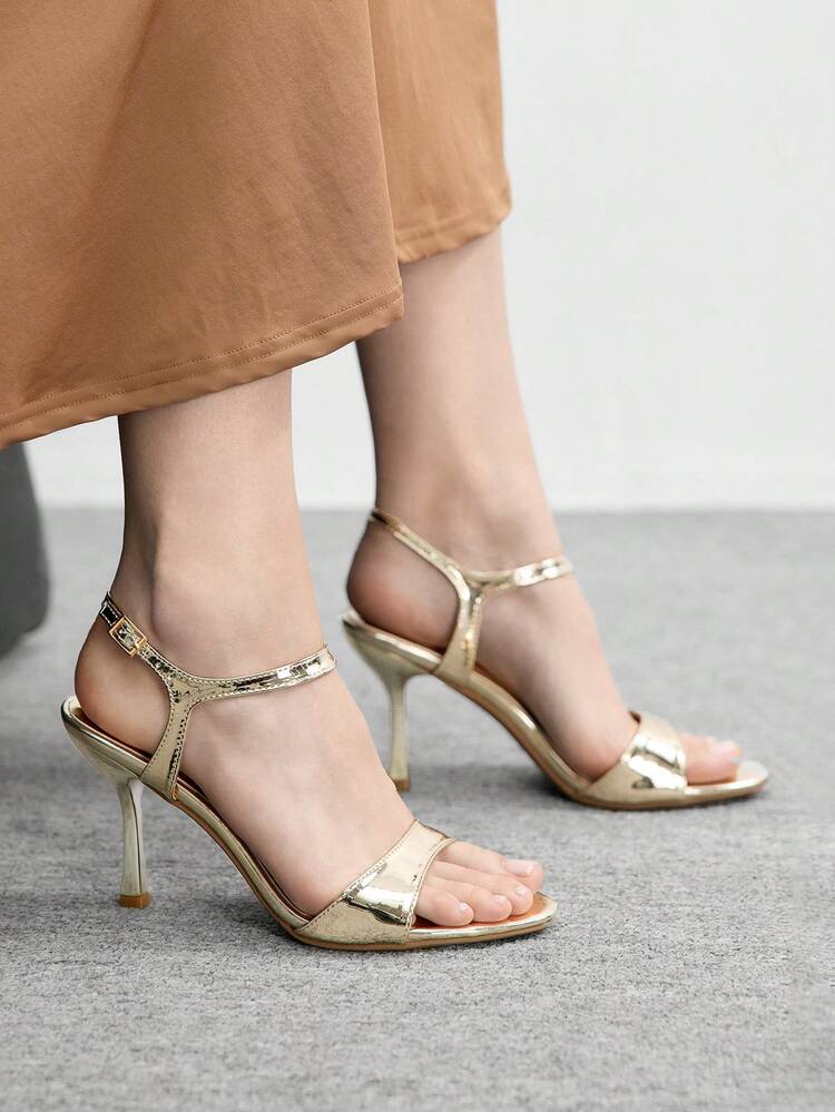 CUCCOO BIZCHIC Women Shoes Spring And Summer New Gold Round Toe Thin High Heel Ankle Strap Women's High Heel Sandals Fashionable And Comfortable Versatile Commuter Women's Sandals Women's Shoes