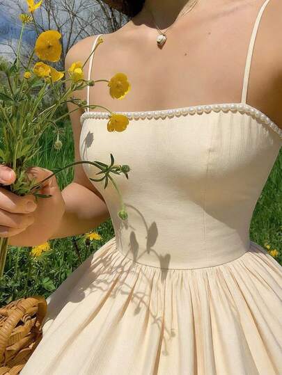 SHEIN MOD 女士复古珍珠吊带裙，舞会、生日派对、情人节、聚会、节日等正式场合礼服，优雅连衣裙