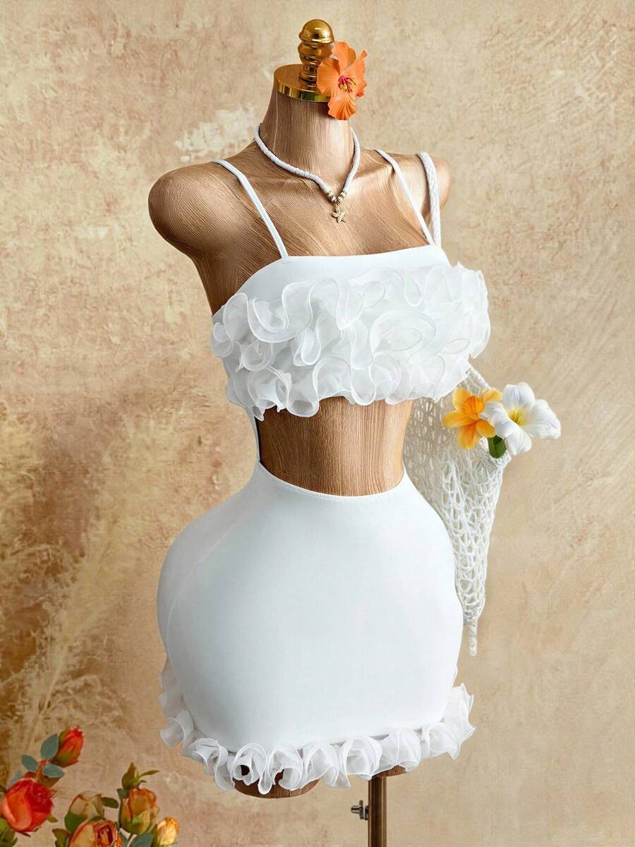 Mistrie Women's Floral Trim Slip Dress - White - View 1