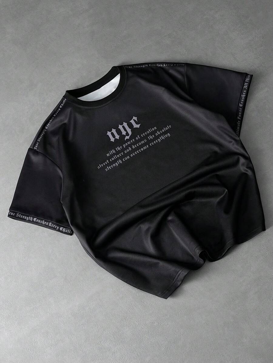 PAVTROS 男士圆领休闲日常印花短袖T恤，夏季，春夏，夏季，度假，复古，外出，派对，节日，送男友的礼物，街头风，运动 - 黑色 - 查看 1