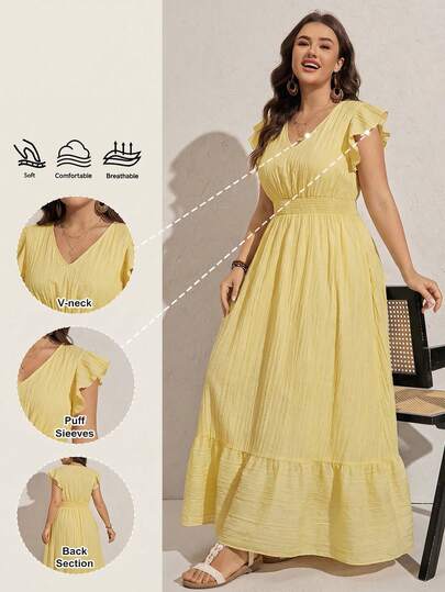 Comfylo Plus Size Women Textured Fabric Glamorous Flowy Hem Modest Long Dress Elegant Women Summer Dress Graduation Outfit 4th Of July White Graduation Solid Color Fashion Dress, Suitable For Summer Vacation Style Women Boho/Bohemian Dress Beach Vacation Outfits Woman Vacay Outfits  Vacation Summer Holiday Outfits Holiday Outfits For Women Vacation Outfits For Women Vacation Dress Elegant Dresses For Women Birthday Outfits For Women Beach Dress Beach Outfits For Women Beach Outfit For Women Beach Outfit Modest Dress Abaya Dress Valentine's Day Valentine Outfits For Women Valentine Clothes Valentine's Day Dress Spring Outfit Women Spring Break Outfits Summer Holiday Outfits Summer Dresses Women ,Dresses Casual Cream Dress For Women Dress Fall Women Clothes School Clothes Country Outfits Women Teacher Outfits For Women Country Outfits Women Yellow Maxi Dress Women Yellow Long Dress Long Dress Summer Lemon Dress Women Love And Lemonade Dresses