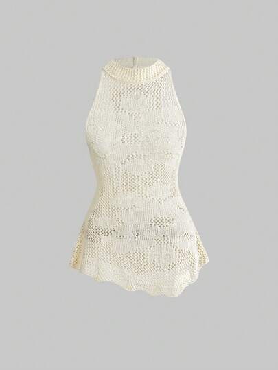 ROMWE Avant 岛屿度假风优雅高领露背针织吊带背心（女款）