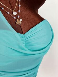 Amplova Women's Plunging Neckline Ruched Bust Beach Vacation Camisole - Green - View 8