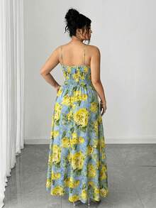 Elenzga Gaun Cami Wanita Ukuran Plus dengan Motif Bunga Terbaru, Simpul Putar di Depan dan Belahan Depan, Cocok untuk Liburan & Kencan - MultiWarna - View 2