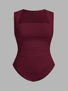 SHEIN Essnce 大码女式夏季休闲性感紧身黑色背心连体衣，夏季女装，曲线加大码，早午餐穿搭，秋季女装 - 中紫紅色 - 查看 1