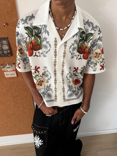 STEELVANCE Men's Floral Print Short Sleeve Single-Breasted Casual Shirt