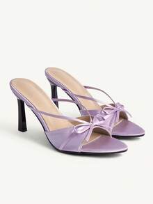 CUCCOO CHICEST Women's High Heel Sandals, Spring/Summer Fashion New Lavender Satin Ribbon Bow Elegant Romantic Wedding Party Slip-On Stilettos Valentine's Day Elegant Shoes Wedding Shoes - Mauve Purple - View 8