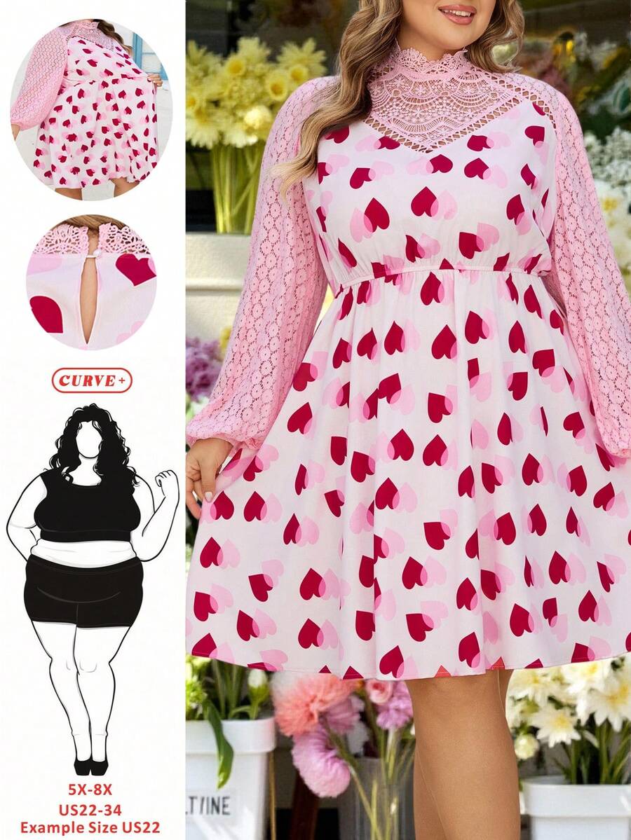 SHEIN CURVE+ Kích cỡ US22 (dành cho người có thân hình đầy đặn) Thích hợp cho lễ hội âm nhạc, kỳ nghỉ bên bờ biển, phong cách bohemian Pháp, váy đen thường ngày, váy sơ mi voan xếp ly viền gấu, trang phục tốt nghiệp. - Hồng - Xem 1