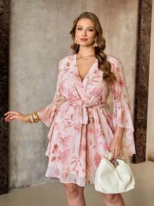 Roveilla 大码法式雪纺印花浪漫春夏常规连衣裙 - 粉色 - 查看 4