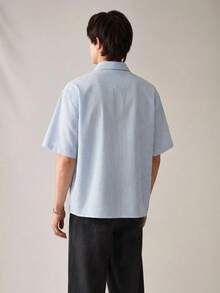 SWAVVY Men's Striped Print Applique Casual Shirt For Summer Daily Wear - White - View 2