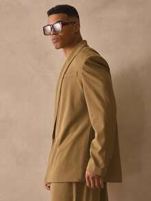 Musero Loose Fitted Structed Shawl Collar Asym Button Fastening Blazer Jacket Tailoring Set Top Only Spring Summer Esssentials Smart Wear - Army Green - View 3