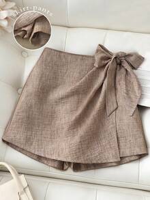 Franclia Women's Summer Casual Tie-Wrap Shorts - Apricot - View 6