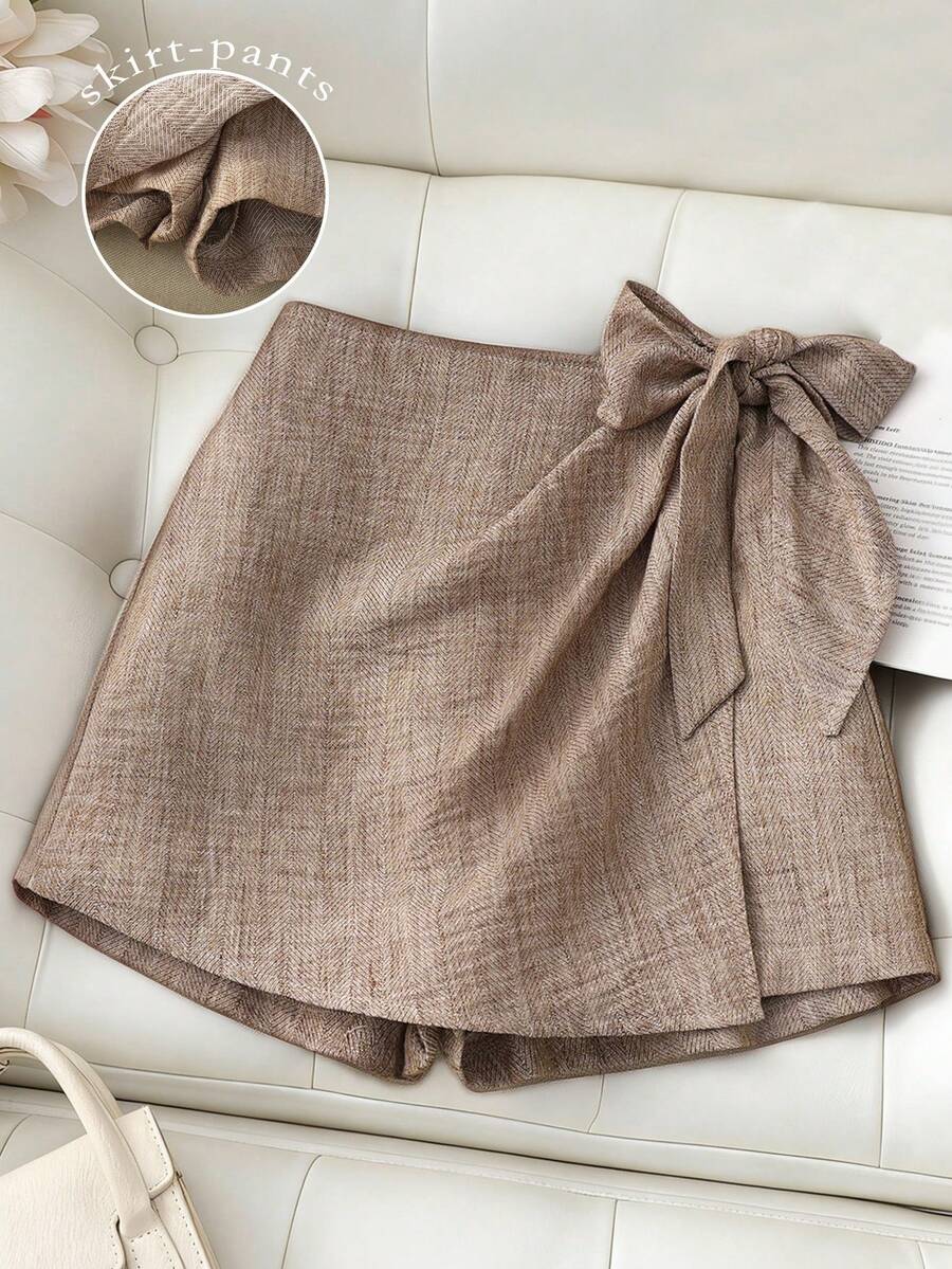 Franclia Shorts casuales de verano con lazo para mujer - Albaricoque - Ver 1