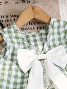 Emery Rose Kids Emery Rose Kids 2pcs/Set  Young Girl Woven Plaid Round Neck Casual Vest And Pants Set Young Girl  Two Piece Set Gingham Set Girls Plaid Set Young Girl  Two Piece Set Summer Two Piece Set For Girls Young Girl Green Gingham Two Piece Set With Bow And Ruffle Sleeveless Top And Wide Leg Pants Summer Outfits Girls Summer Clothes Girls Clothes Girl Elegant Pant Set - Green - View 10