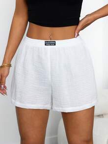 SHEIN PETITE 女士字母提花阔腿短裤套装，夏季短裤 - 白色 - 查看 8