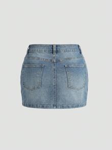 Sweetra Women's Fashion Casual Slim-Fit Versatile Short Denim Skirt - Dark Wash - View 2