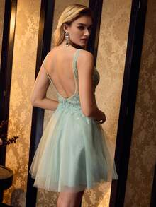 MOTF PREMIUM BRODERAD COCKTAILKLÄNNING MED TYLL OCH PALJETTER - Mint Grön - Visa 3