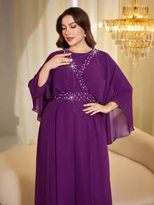 Reflora Bộ áo liền quần bằng vải chiffon thanh lịch dành cho nữ cỡ lớn, thích hợp cho các bữa tiệc, mùa thu/đông/xuân. - Màu tím - Xem 8