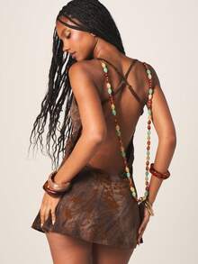 MISSGUIDED Vestido mini sin espalda con escote en V profundo, estampado floral marrón, tirantes cruzados para fiesta de verano y noche - Multicolor - Ver 1