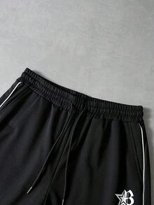 Sonviro 男士黑色夏季街頭風健身T恤短褲套裝，藍色反光條紋拼色圓領休閒Y2K復古度假穿搭 - 彩色 - 查看 5