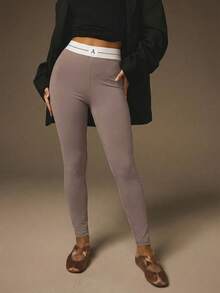 Athîral Women's Casual Minimalist Style Basic Leggings, Everyday Wear - Camel - View 5