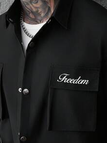 SLATEMANN Casual Shirt Set With Four-Button Design And Letter Print - Black - View 6