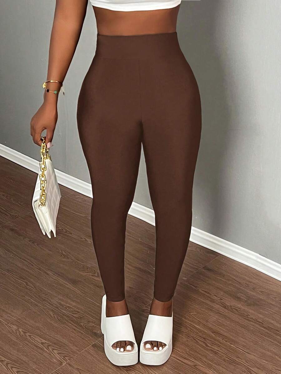 Slaydiva 简约基础款休闲户外露背半高领拉链针织罗纹女式连体裤 - A - 咖啡棕 - 查看 1