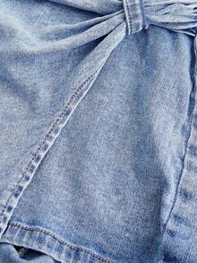 SHEIN MOD Camiseta de tirantes con punto de hueso de pescado azul y mono vaquero de verano para mujer - Azul - Ver 3