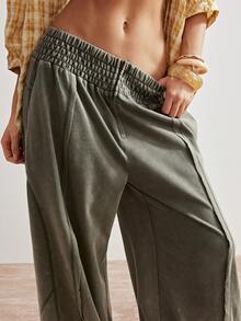 Bohemela 女士夏季休闲通勤运动服，百搭风格，适合外出、度假、海滩、波西米亚乡村音乐节等场合，做旧复古水洗，磨砂雪花图案，低腰阔腿裤（可两种方式穿着），自由休闲风格，时尚女装，沙滩装，夏季度假装。 - 綠色 - 查看 6