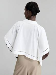 Ontre 2026春夏新款女装，适合春夏、返校、情人节、假日、婚礼宾客、商务休闲、复古优雅百搭基础款、纳什维尔风格、乡村音乐节、街头风、北欧风、独立日等场合，女士休闲纯色蝙蝠袖衬衫，春夏新款服装 - 白色 - 查看 4