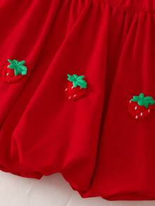 SHEIN Vintaside Kids 2 Pcs Baby Girls Toddler Newborn 0-3 Years Sweet Princess Jacquard Knit Vest Top + Strawberry Tutu Cake Skirt Infant Fruit Clothing Set - Red - View 7