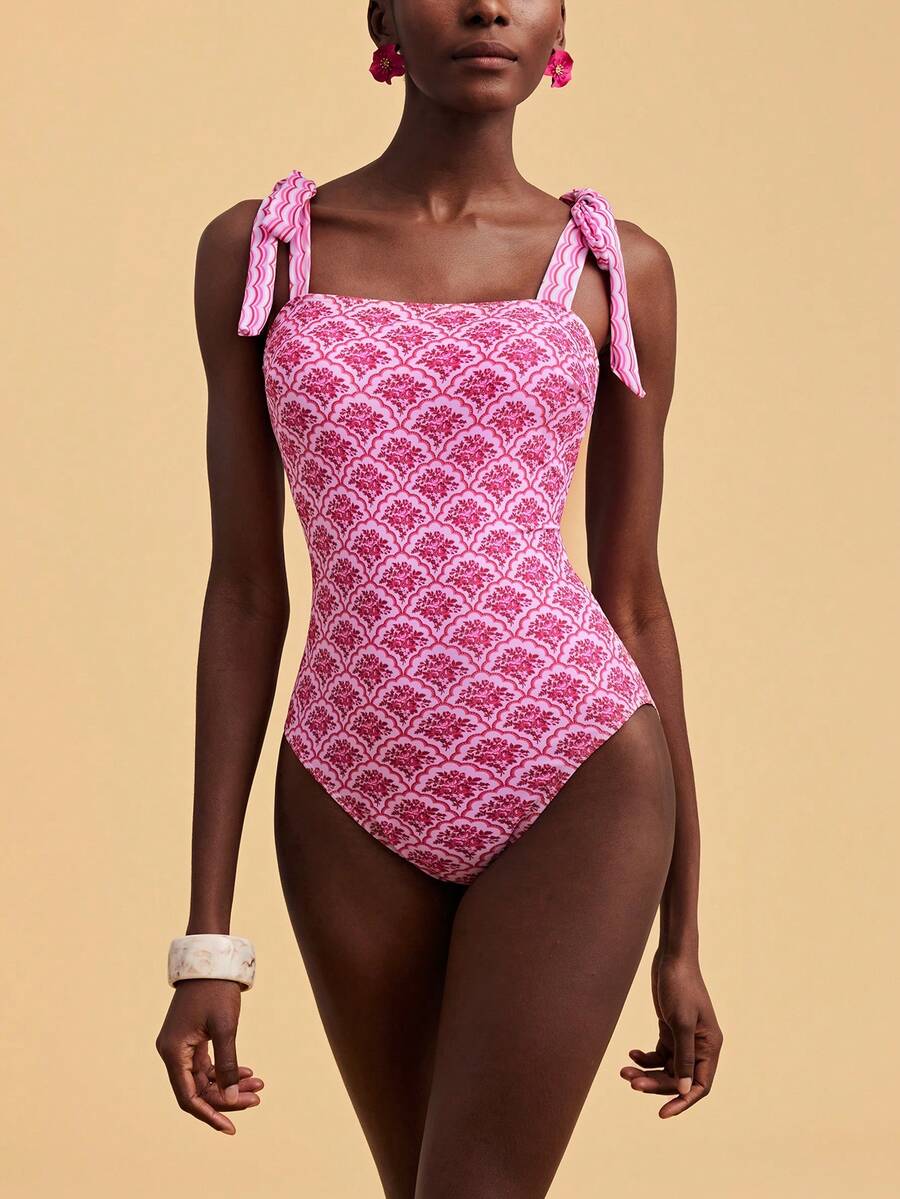 Travachic All-Over Print Twist Front One-Piece Swimsuit - Multicolor - View 1