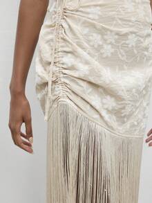 Maija Apricot Women's Skirt With Embroidered Floral Design And Fringe Hem, Elegant - Apricot - View 4