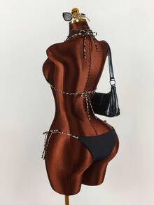 Amplova 女士豹纹双面比基尼套装，性感时尚，适合度假，基础款纯黑色两穿泳衣 - 彩色 - 查看 11