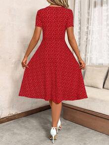 SHEIN Clasi Plus Size Summer Casual Heart Print Button Front Dress - Red - View 2