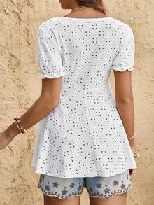 Boho Mama Summer Maternity White Textured A-Line/X-Shaped Cute And Sweet Top - White - View 7