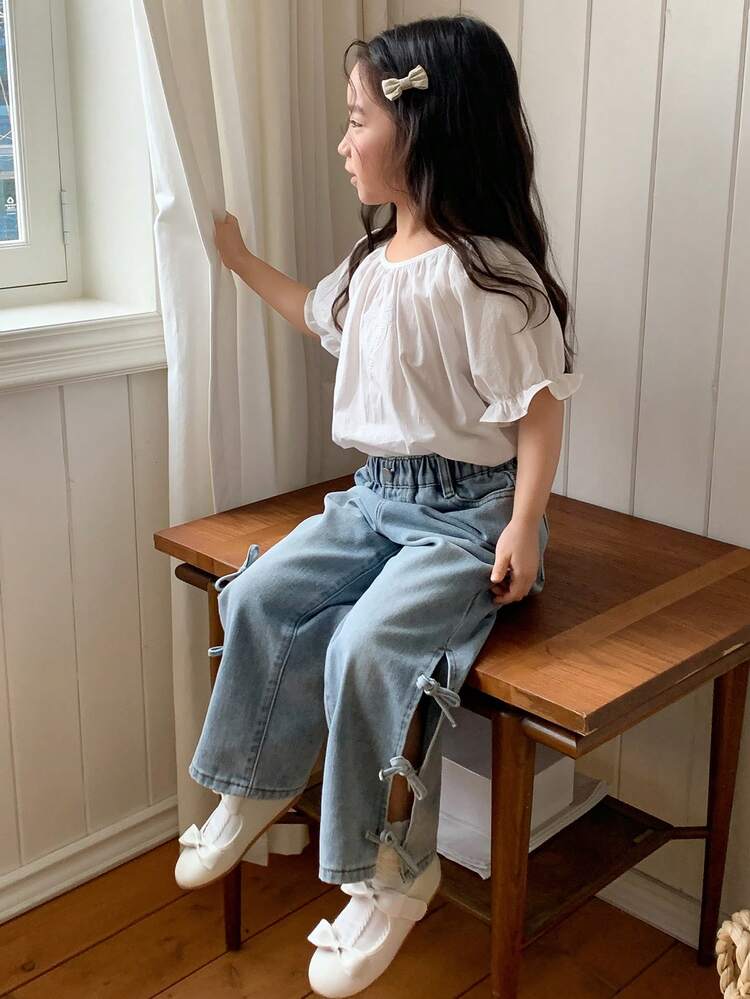 Young Girl' Bow Tie Casual Denim Jeans