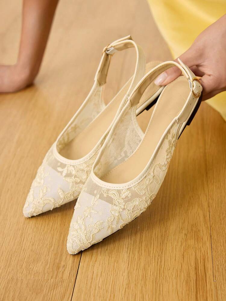 CUCCOO HITCHD Flat Bottom Hollow Jacquard Closed Toe Rear Strap Sandals Wedding Shoes Summer Shoes Bride Shoes