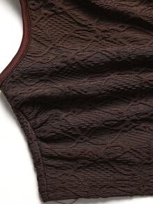 SHEIN 少女修身休闲不对称肩部上衣和裙子套装 - 咖啡棕 - 查看 4