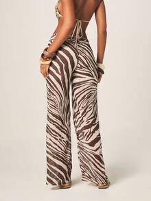 MISSGUIDED Wide Leg Zebra Print High Waisted Palazzo Pants With Silver O Ring Belt Detail For Summer Fashion - Multicolor - View 3