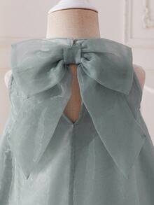 Vestido sin mangas elegante y lindo de organza verde con volantes y lazo para bebé niña - verde menta - Ver 4
