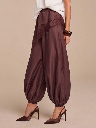 COSMINA Women's Elegant Lace Patchwork Balloon Pants, Bohemian Style, Soft And Versatile For Commuting, Office, Outdoor, Beach, Spring