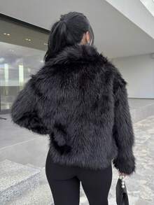 Vassilux Fashionable Solid Color Faux Fur Jacket, Autumn/Winter - Black - View 2