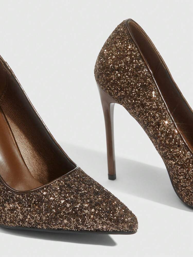 CUCCOO SZL Women Shoes Women's Pointed Stiletto Light Coffee Sparkling Glitter Women's High-Heeled Shoes Elegant Elegant Fashion Gorgeous Sexy Suitable For Parties Parties Banquets Nightclubs And Other Occasions Women's Shoes High Heels